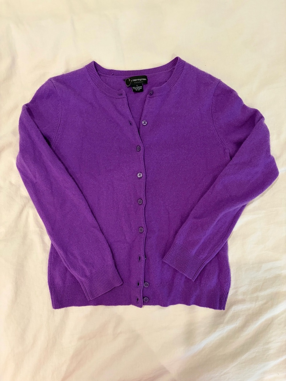Bloomingdales Purple 100% Cashmere Crewneck Cardigan